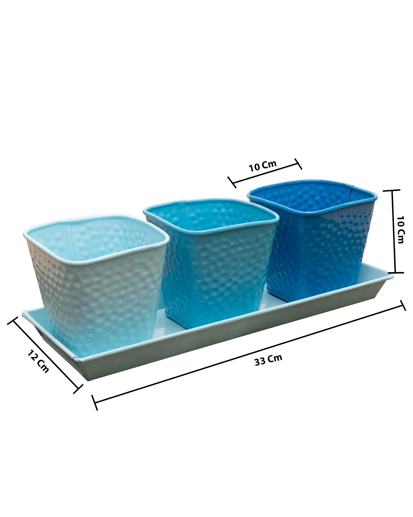 Herb Pot Planter Set with Tray for Indoor Garden or Outdoor Use,Metal Succulent Potted Planters for Kitchen, (Set of 3, 4.25” x 4” Planters on 12.5” x 4" Tray)