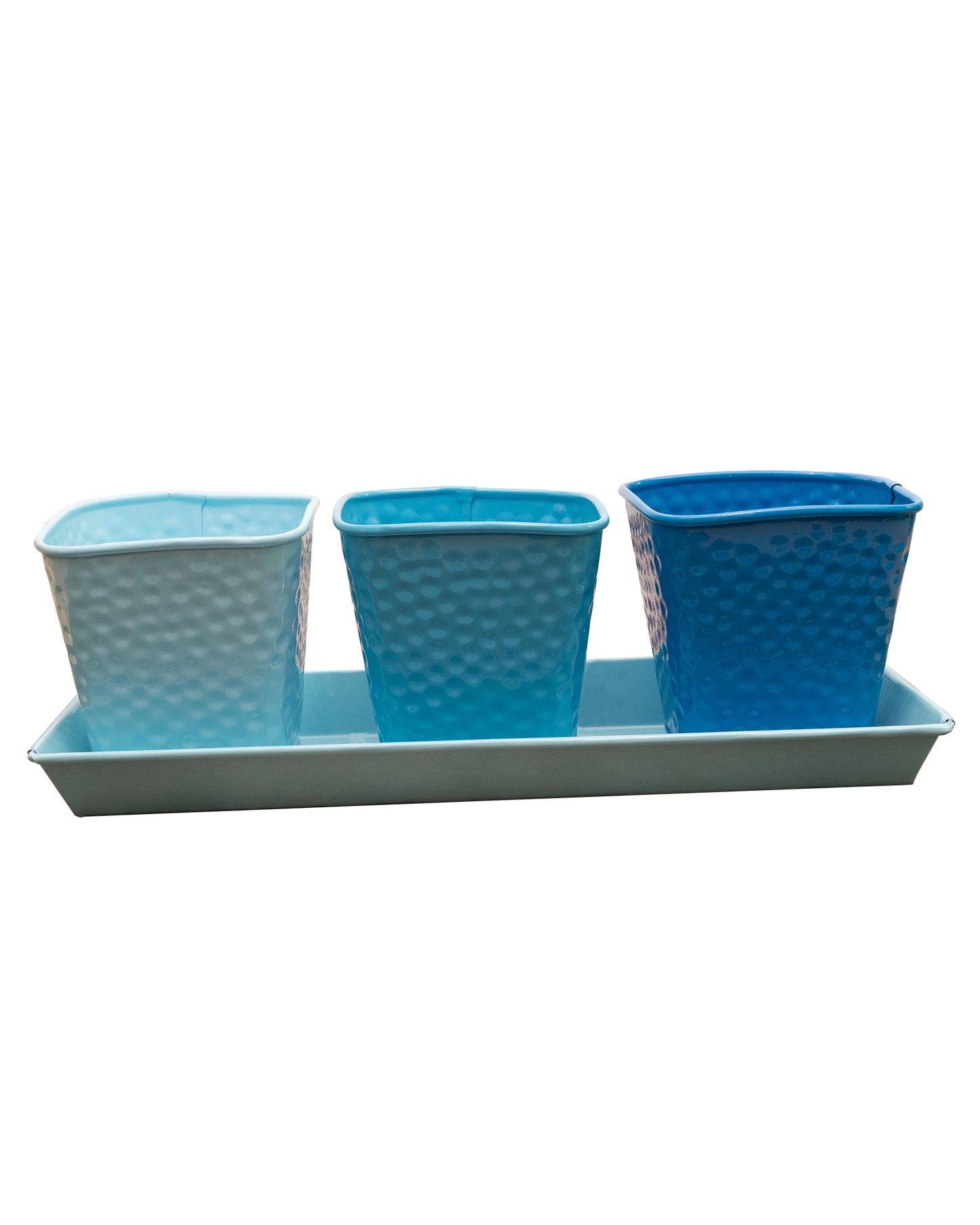 Herb Pot Planter Set with Tray for Indoor Garden or Outdoor Use,Metal Succulent Potted Planters for Kitchen, (Set of 3, 4.25” x 4” Planters on 12.5” x 4" Tray)
