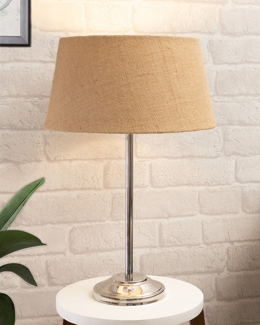 Gray Chrome 13" Basic Table Lamp with Fabric Shade, Bedside Light