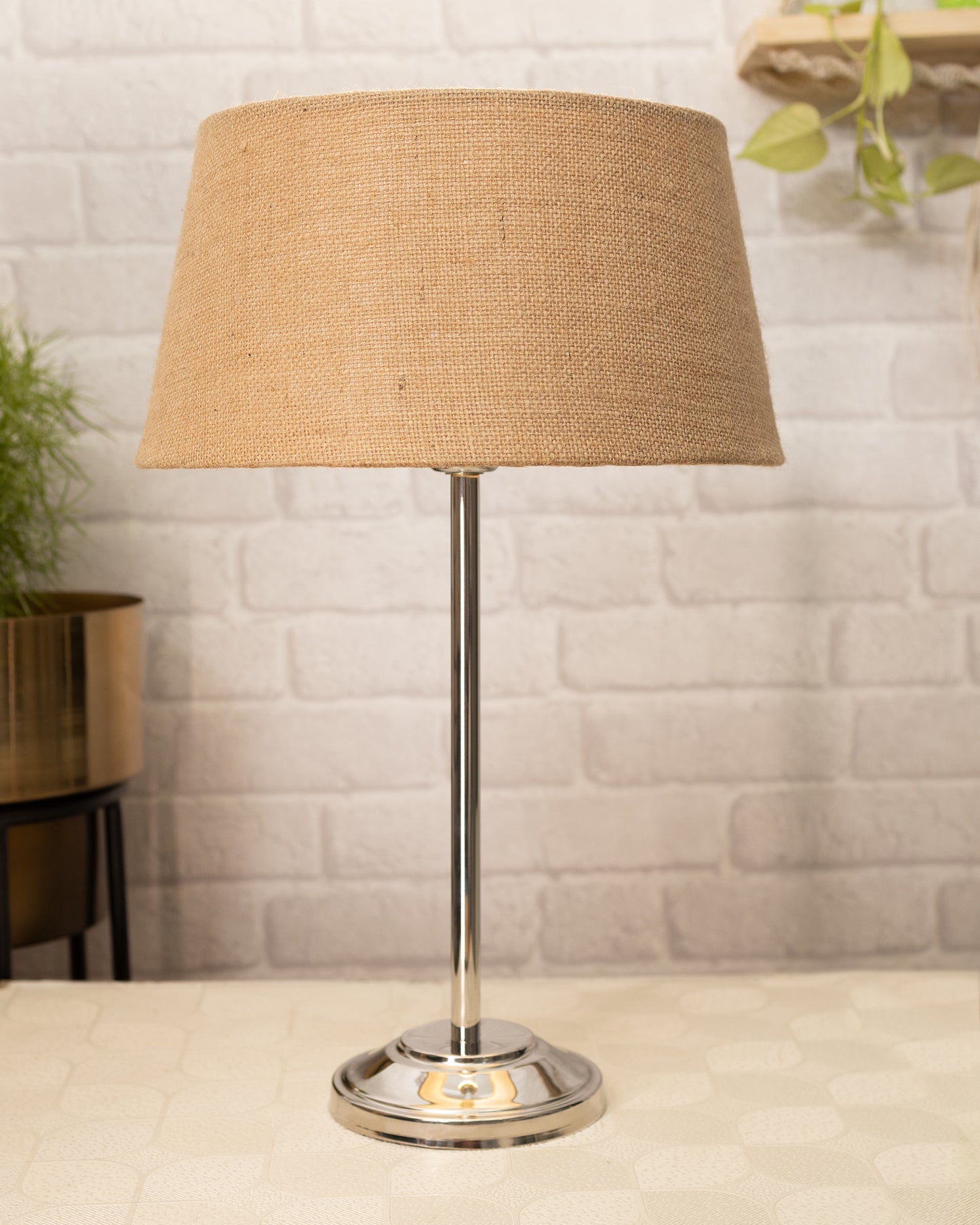 Gray Chrome 13" Basic Table Lamp with Fabric Shade, Bedside Light