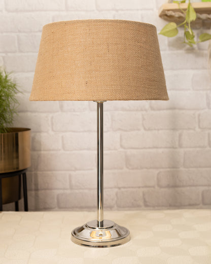 Gray Chrome 13" Basic Table Lamp with Fabric Shade, Bedside Light