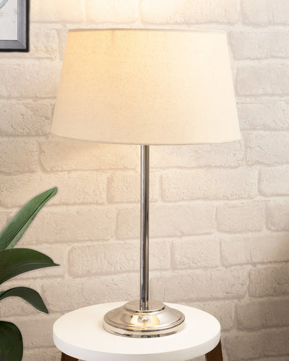 Gray Chrome 13" Basic Table Lamp with Fabric Shade, Bedside Light