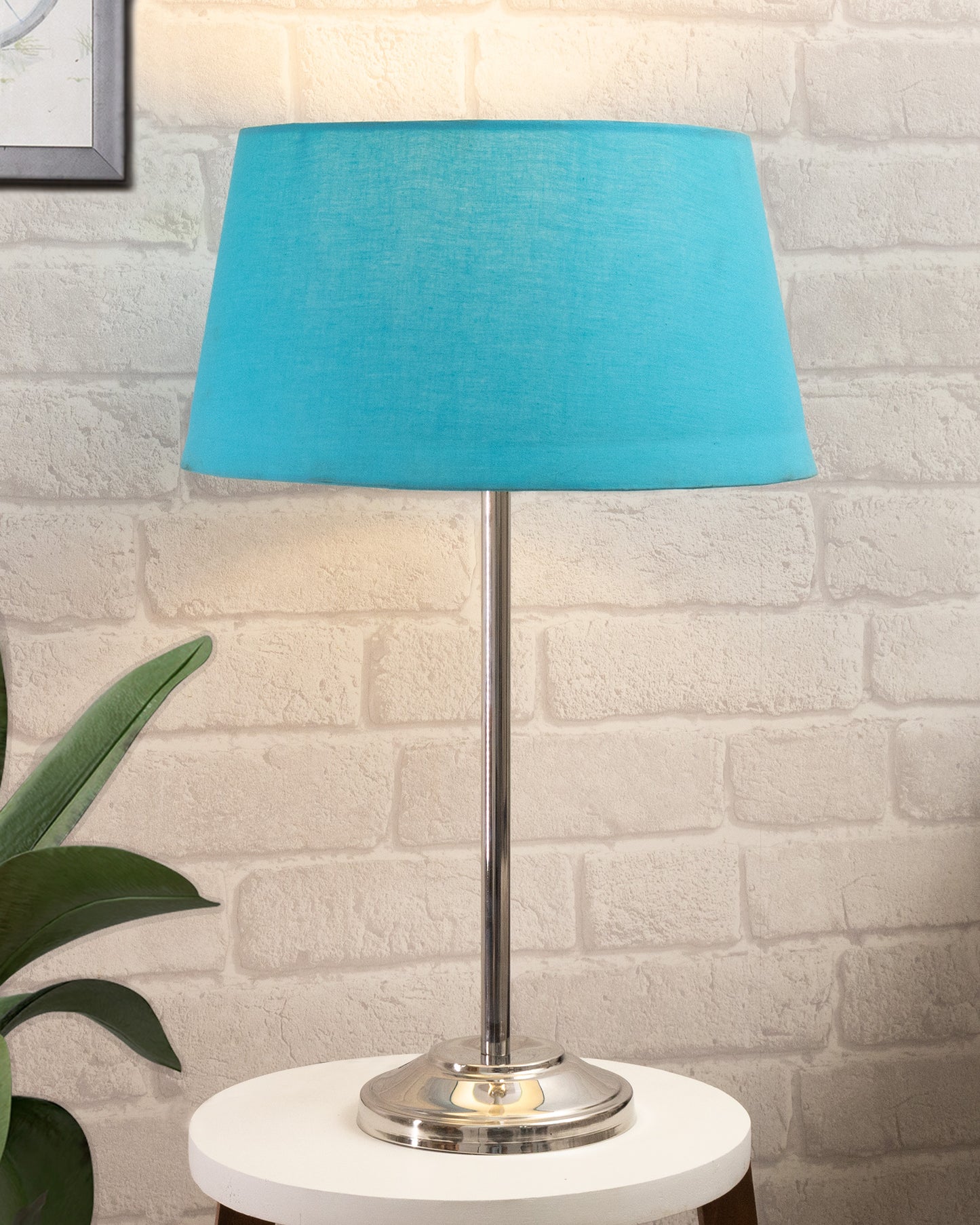 Gray Chrome 13" Basic Table Lamp with Fabric Shade, Bedside Light