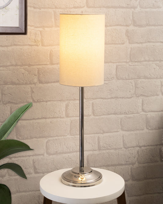 Gray Chrome 13" Basic Table Lamp with Fabric Shade, Bedside Light
