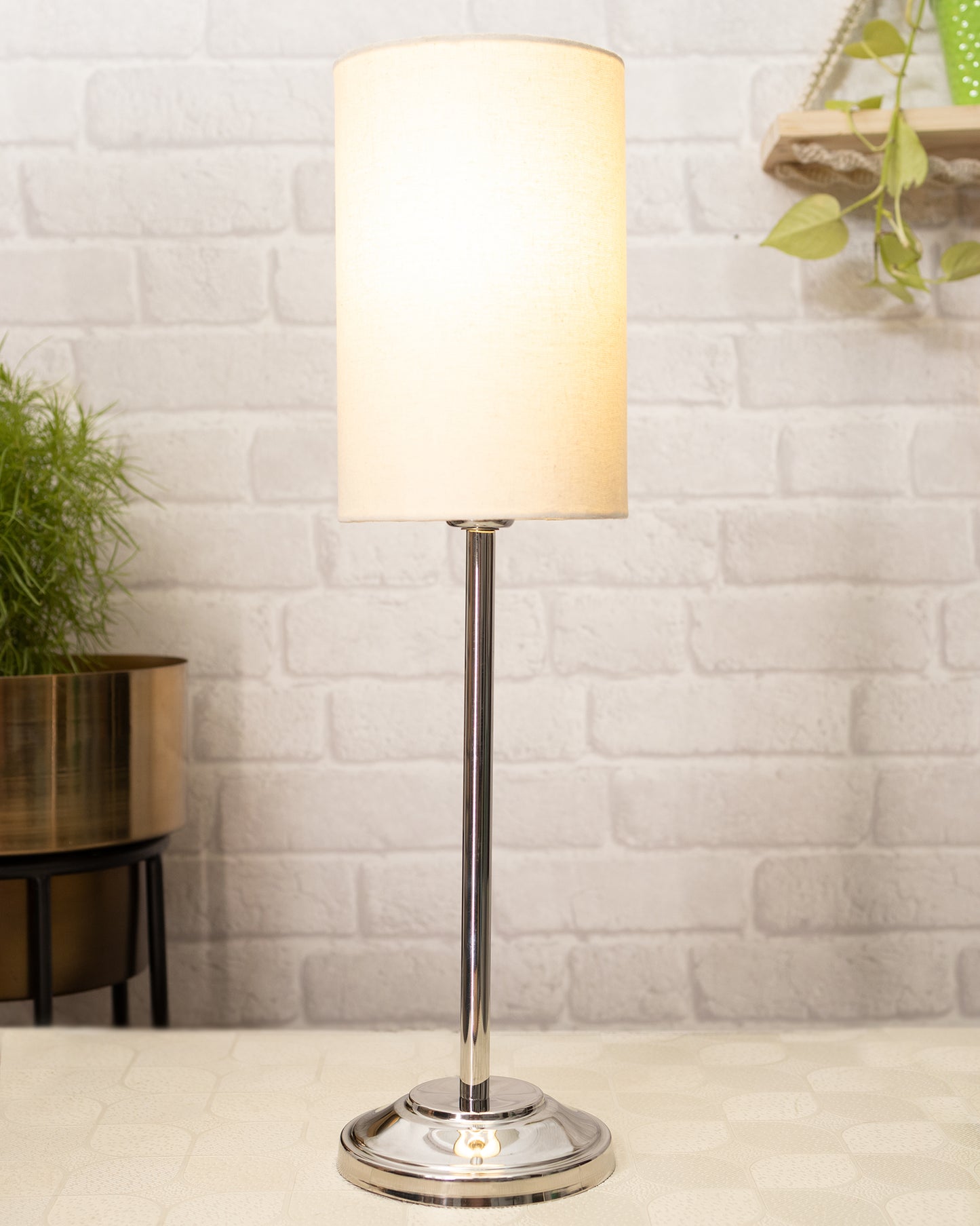 Gray Chrome 13" Basic Table Lamp with Fabric Shade, Bedside Light