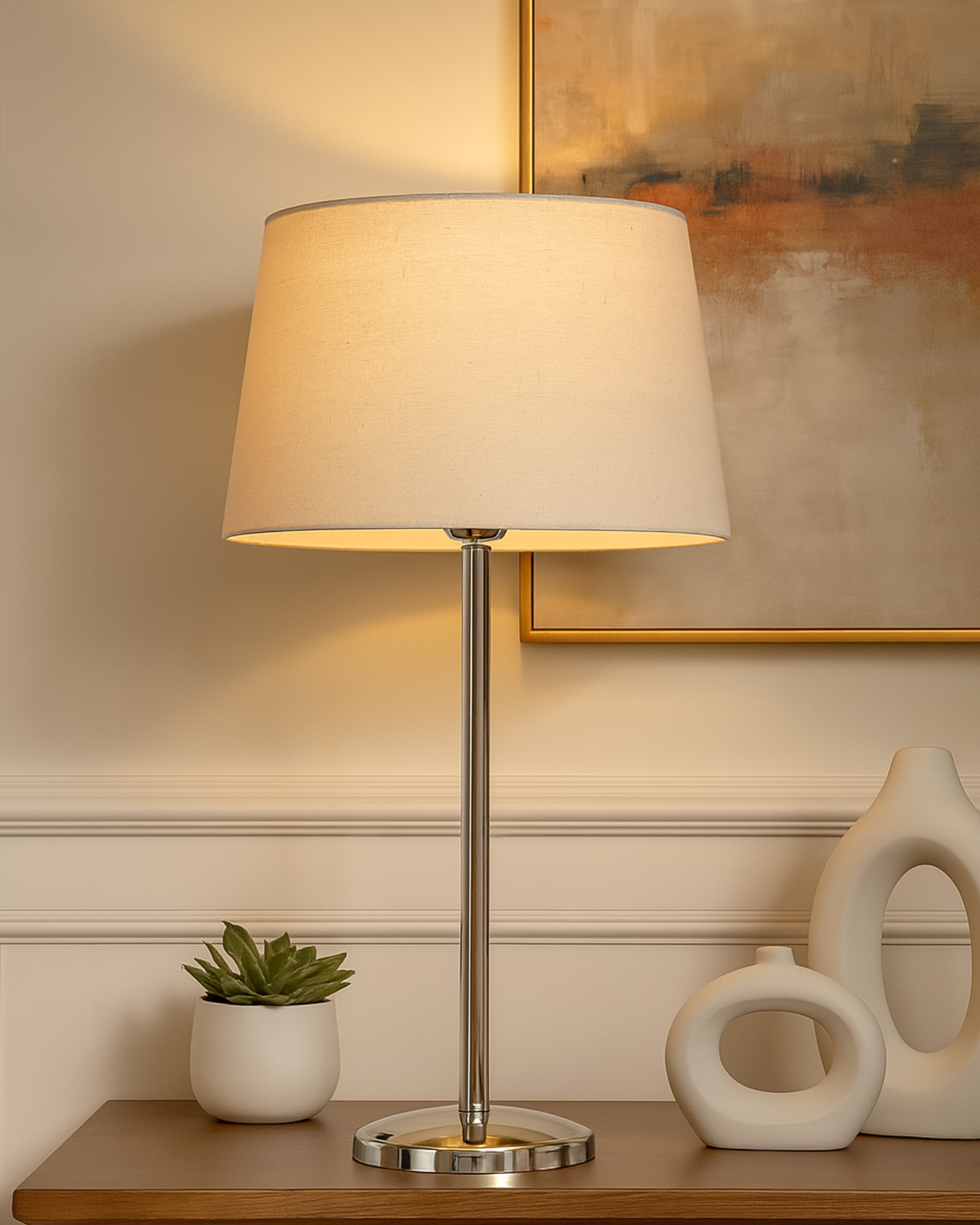 Gray Chrome 16" Suave Table Lamp with Fabric Shade, Bedside Light
