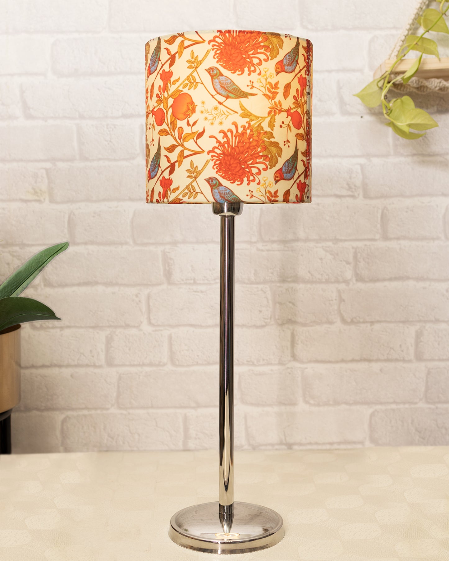 Gray Chrome 16" Suave Table Lamp with Fabric Shade, Bedside Light