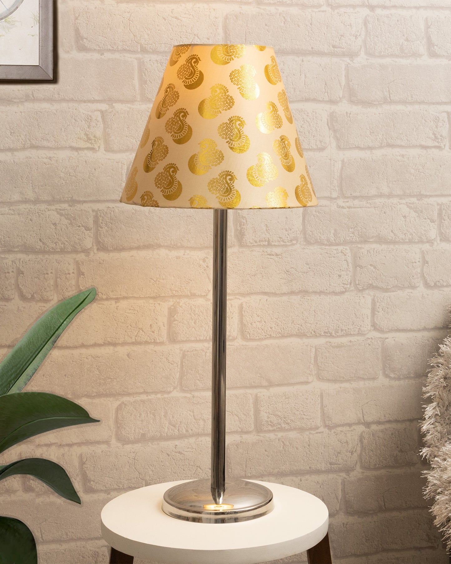 Gray Chrome 16" Suave Table Lamp with Fabric Shade, Bedside Light