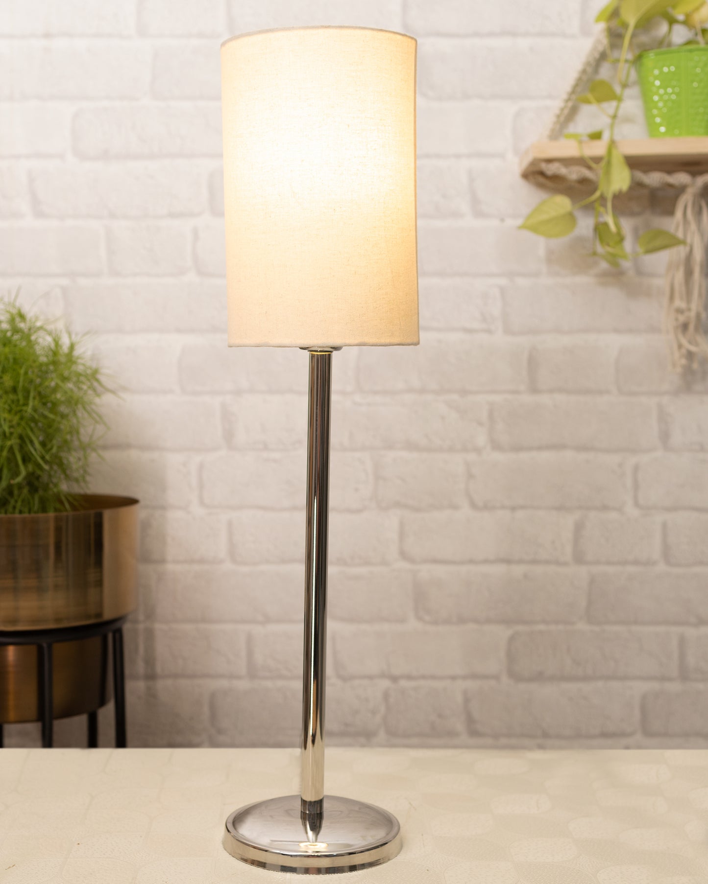Gray Chrome 16" Suave Table Lamp with Fabric Shade, Bedside Light
