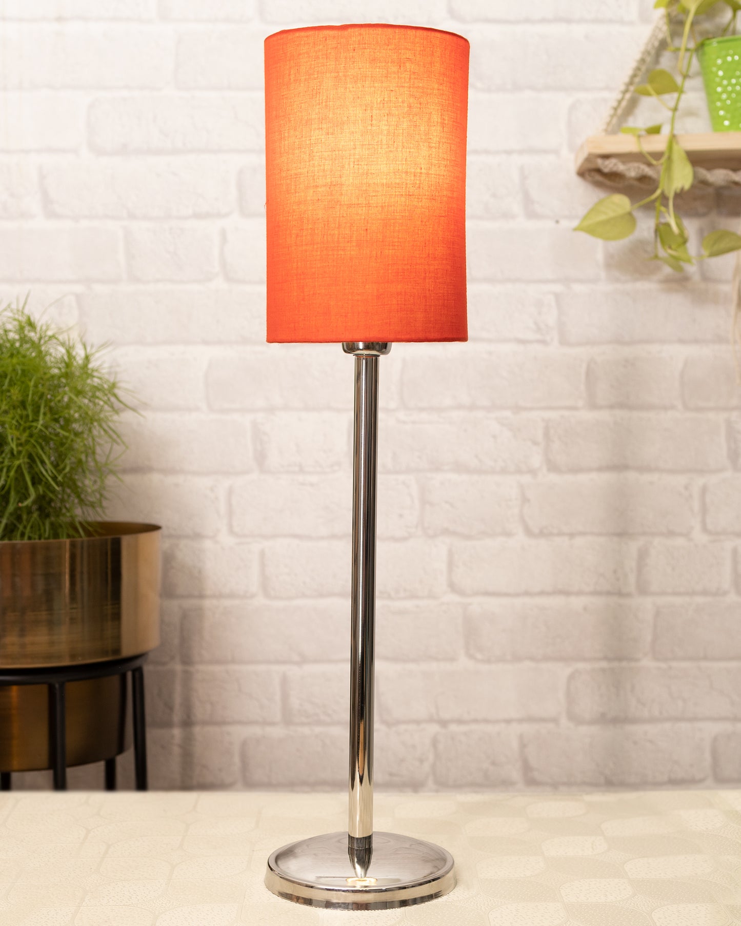 Gray Chrome 16" Suave Table Lamp with Fabric Shade, Bedside Light