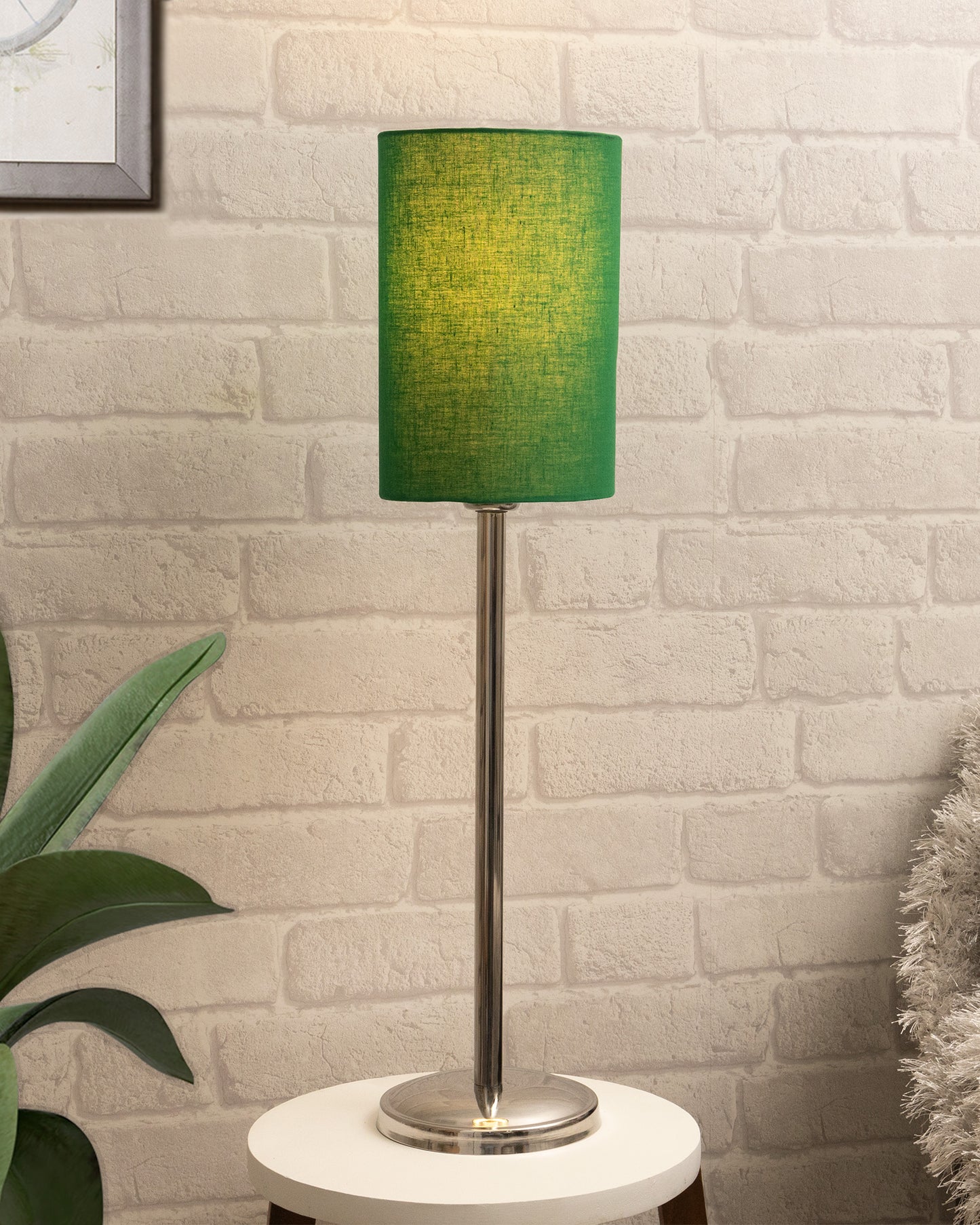 Gray Chrome 16" Suave Table Lamp with Fabric Shade, Bedside Light