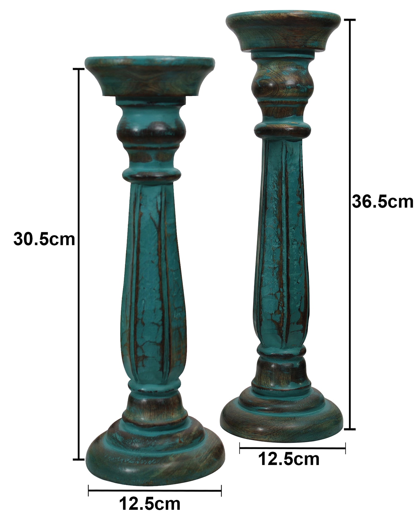 Wooden Pillar Candle Stand, Hand Crafted Wood Candle Holders for Living Room, Table Centerpiece, Hallway Decor Polish, Turquoise