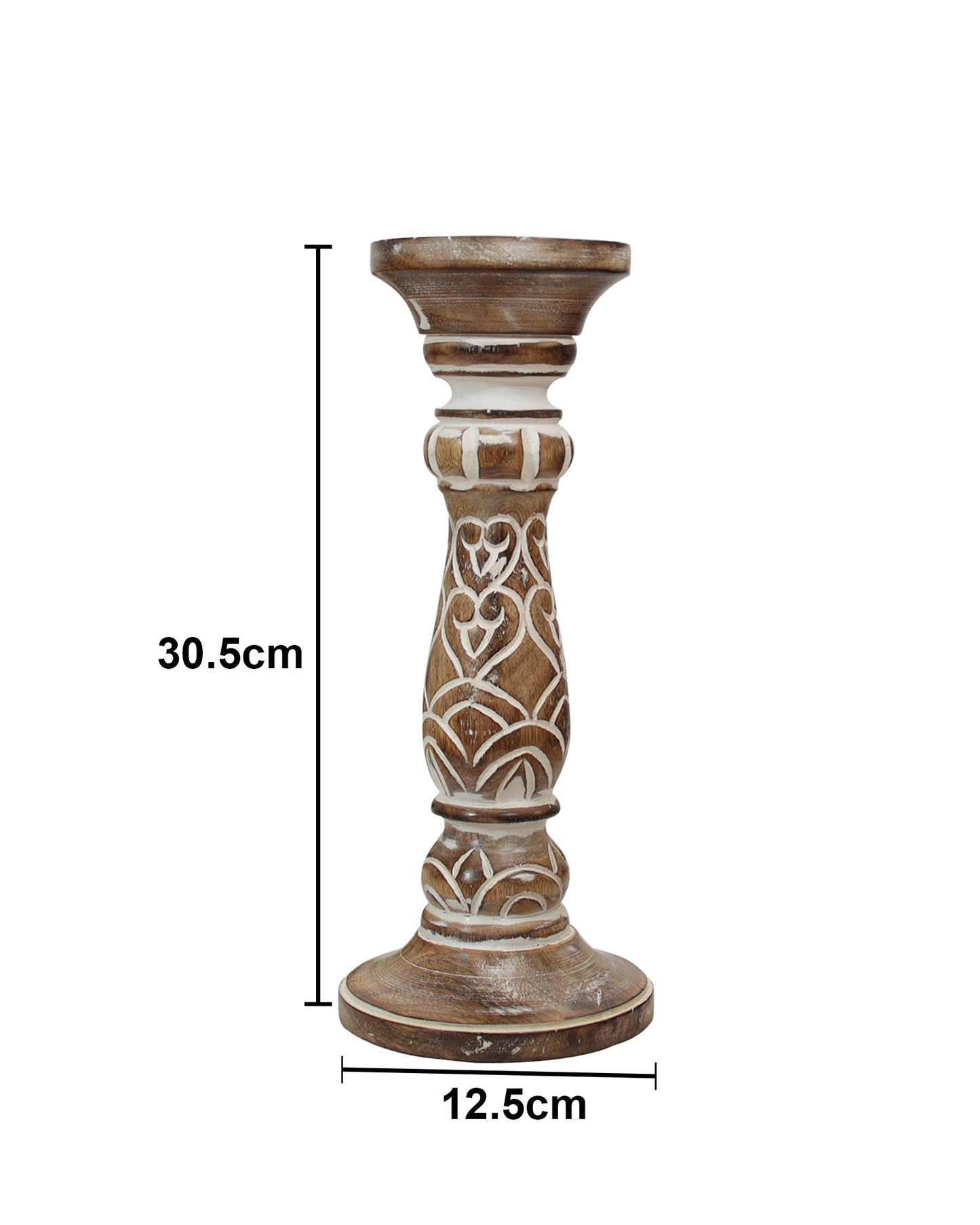 Wooden Pillar Candle Stand, Hand Crafted Wood Candle Holders for Living Room, Table Centerpiece, Hallway Decor Polish, Antique White