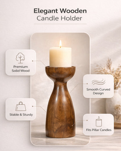 Wooden Pillar Candle Stand, Hand Crafted Wood Candle Holders for Living Room, Table Centerpiece, Hallway Decor Polish, Walnut Cubist