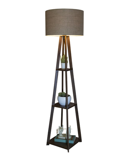 Homesake® Wood Natural Colour 3 Layer Floor Lamp for Living Room With 16" Oka Shade Jute Decor Corner Lamp For Living Room | Standing Lamp | Reading House Bedroom Home