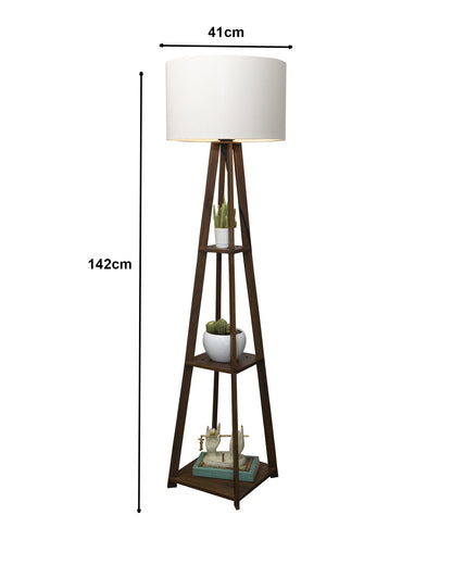 Homesake® Wood Natural Colour 3 Layer Floor Lamp for Living Room With 16" Oka Shade Jute Decor Corner Lamp For Living Room | Standing Lamp | Reading House Bedroom Home