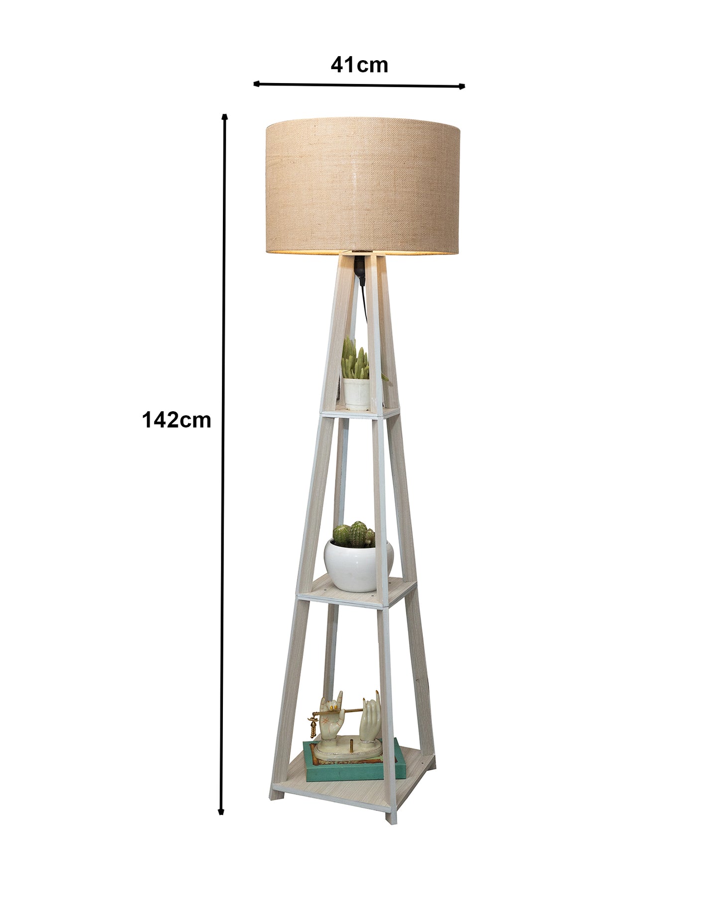 Homesake® Wood Natural Colour 3 Layer Floor Lamp for Living Room With 16" Oka Shade Jute Decor Corner Lamp For Living Room | Standing Lamp | Reading House Bedroom Home