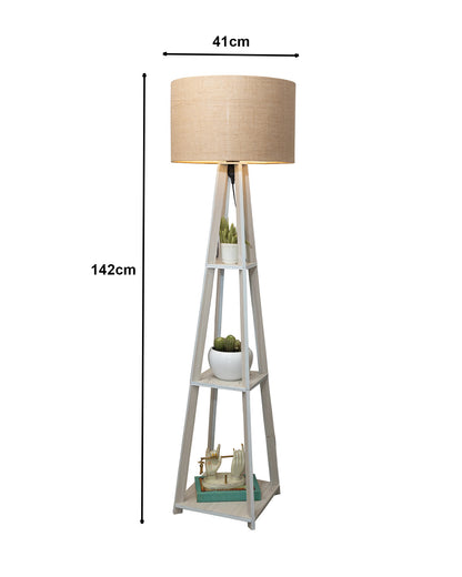 Homesake® Wood Natural Colour 3 Layer Floor Lamp for Living Room With 16" Oka Shade Jute Decor Corner Lamp For Living Room | Standing Lamp | Reading House Bedroom Home