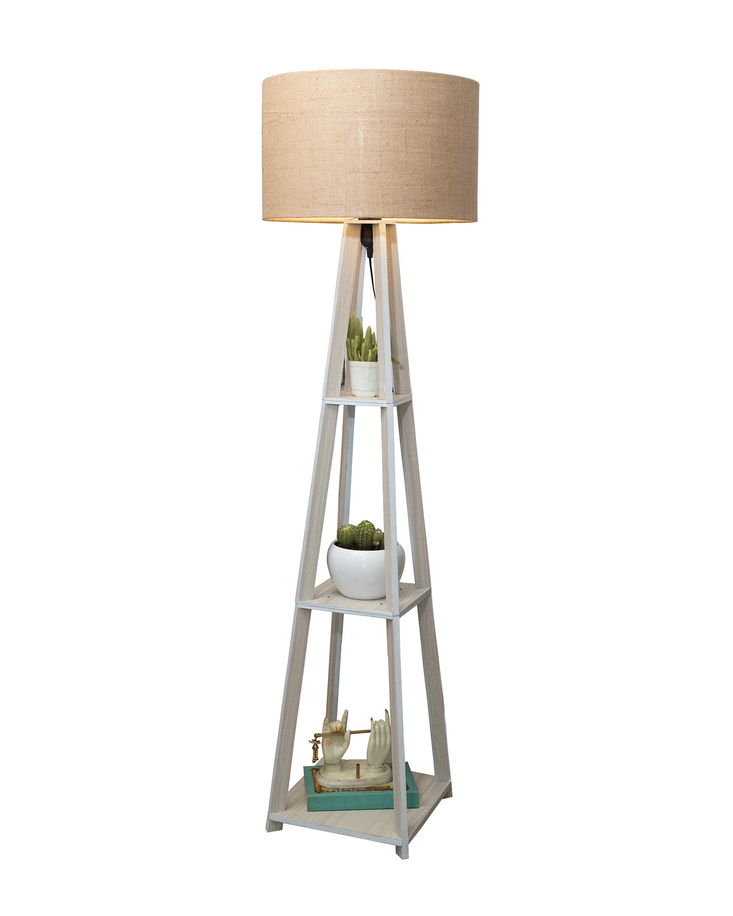 Homesake® Wood Natural Colour 3 Layer Floor Lamp for Living Room With 16" Oka Shade Jute Decor Corner Lamp For Living Room | Standing Lamp | Reading House Bedroom Home