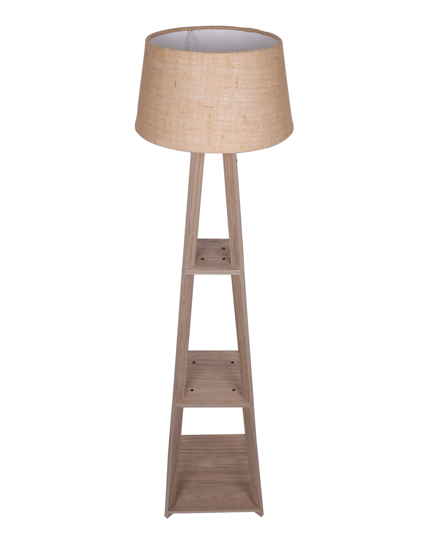 Homesake® Wood Natural Colour 3 Layer Floor Lamp for Living Room With 16" Oka Shade Jute Decor Corner Lamp For Living Room | Standing Lamp | Reading House Bedroom Home