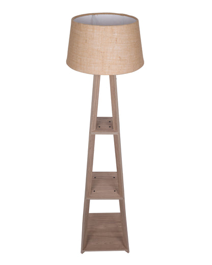Homesake® Wood Natural Colour 3 Layer Floor Lamp for Living Room With 16" Oka Shade Jute Decor Corner Lamp For Living Room | Standing Lamp | Reading House Bedroom Home