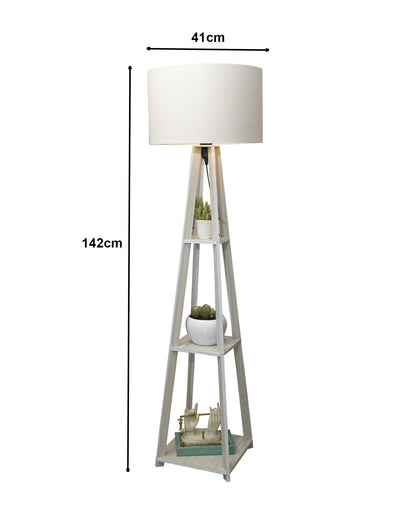 Homesake® Wood Natural Colour 3 Layer Floor Lamp for Living Room With 16" Oka Shade Jute Decor Corner Lamp For Living Room | Standing Lamp | Reading House Bedroom Home