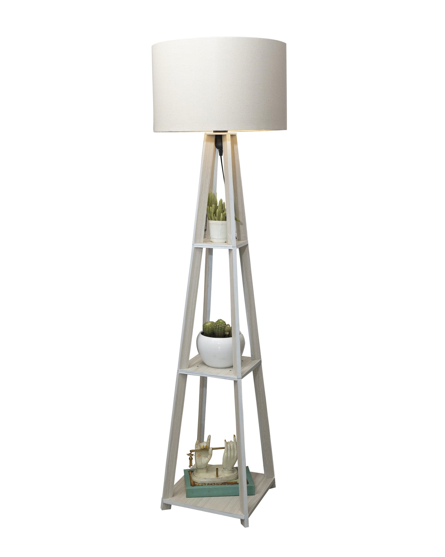 Homesake® Wood Natural Colour 3 Layer Floor Lamp for Living Room With 16" Oka Shade Jute Decor Corner Lamp For Living Room | Standing Lamp | Reading House Bedroom Home