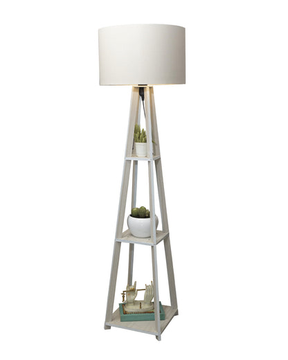 Homesake® Wood Natural Colour 3 Layer Floor Lamp for Living Room With 16" Oka Shade Jute Decor Corner Lamp For Living Room | Standing Lamp | Reading House Bedroom Home