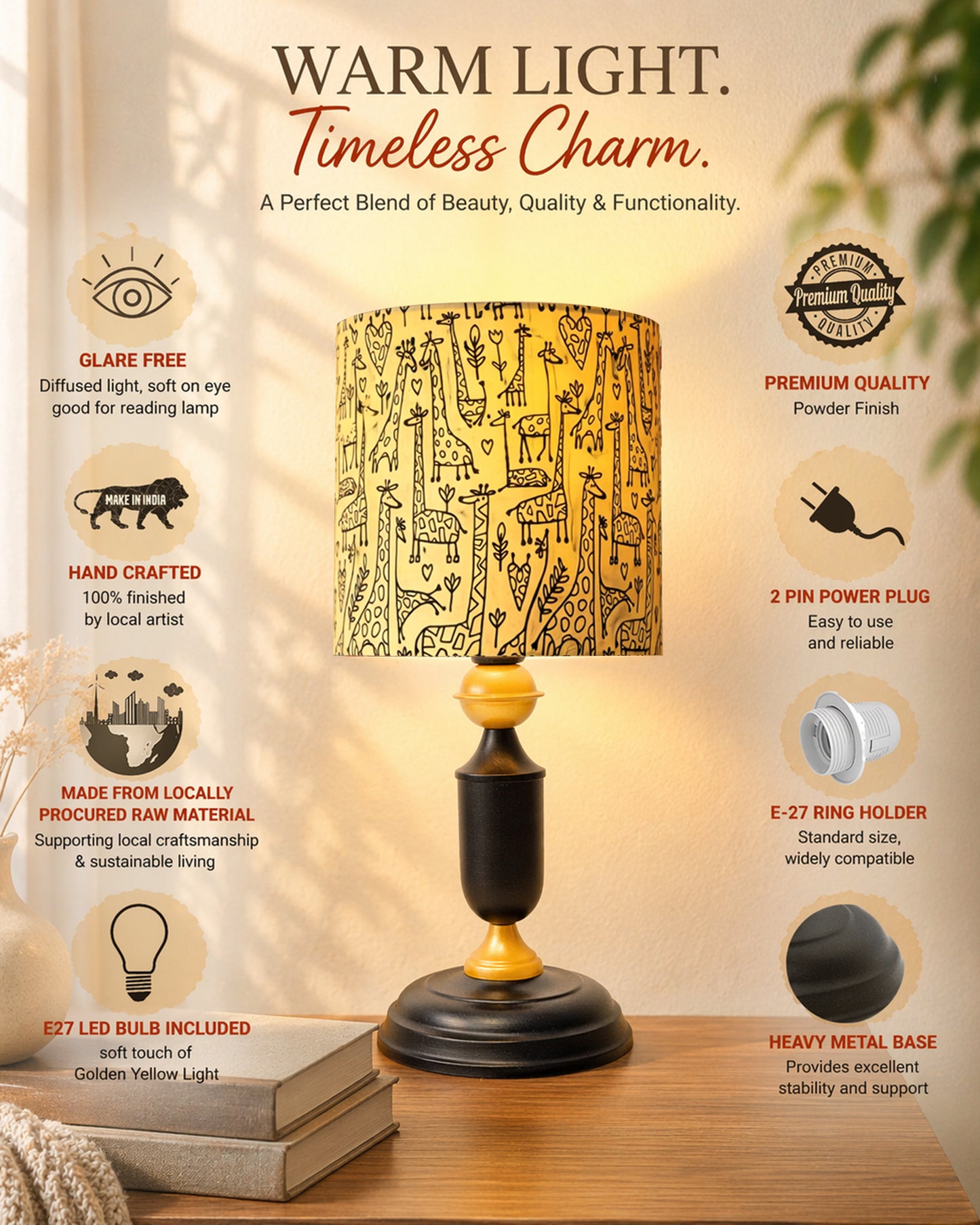 Murphy Black Table Lamp with Shade, LED bulb included