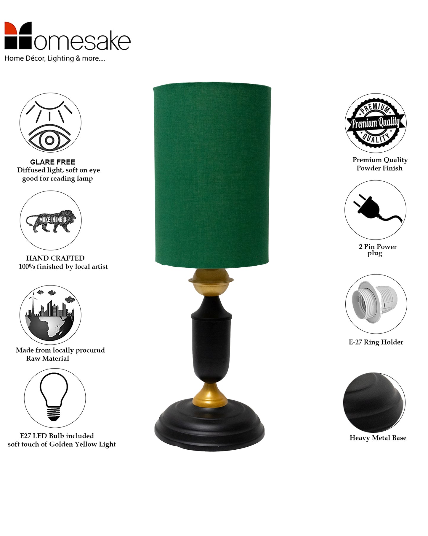 Murphy Black Table Lamp with Shade, LED bulb included