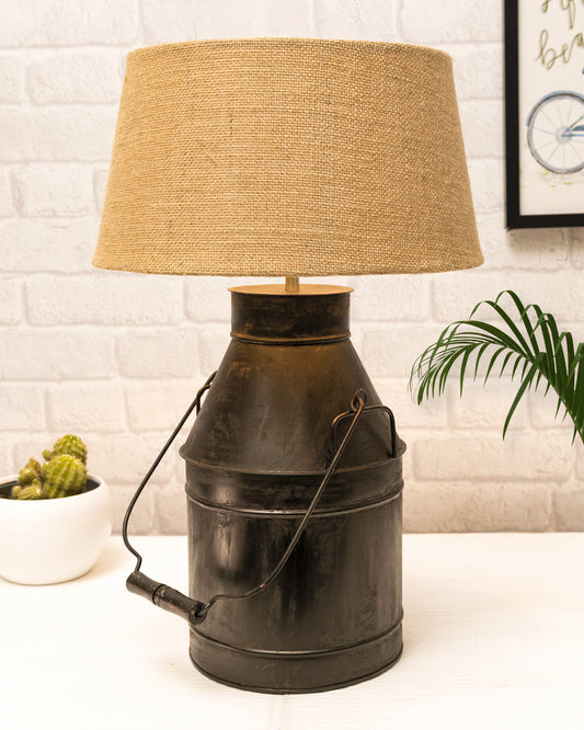 Rustic Milk Churn Can Table Lamp with shade, Black Rust Finish