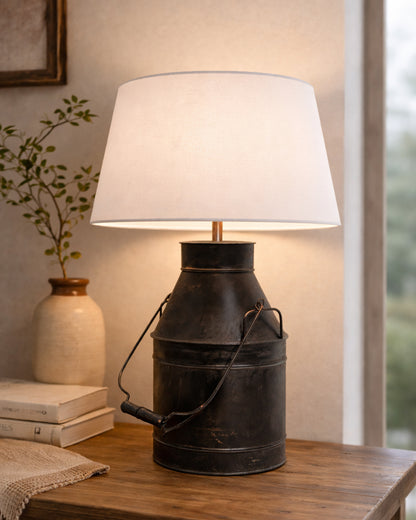 Rustic Milk Churn Can Table Lamp with shade, Black Rust Finish