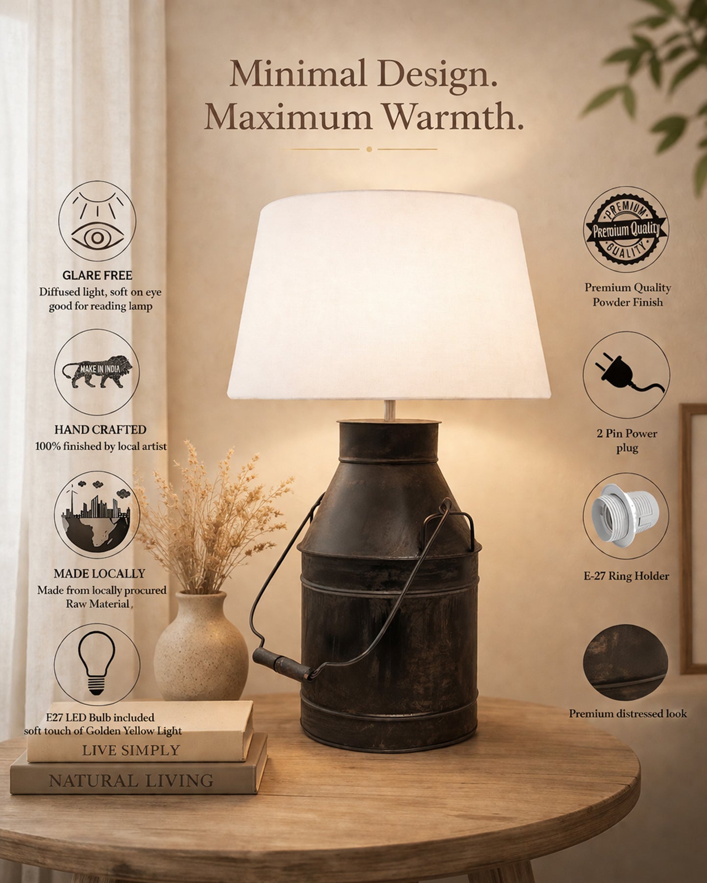 Rustic Milk Churn Can Table Lamp with shade, Black Rust Finish