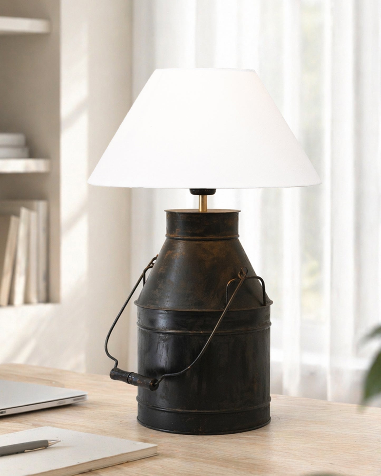 Rustic Milk Churn Can Table Lamp with shade, Black Rust Finish