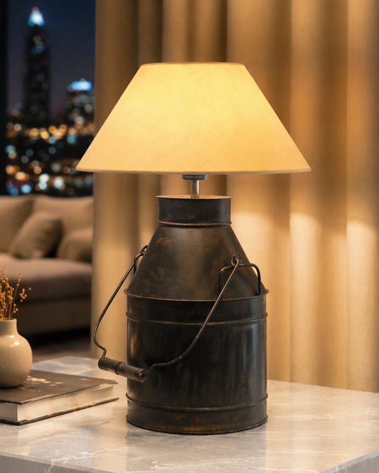 Rustic Milk Churn Can Table Lamp with shade, Black Rust Finish