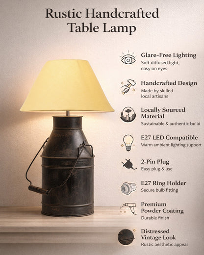 Rustic Milk Churn Can Table Lamp with shade, Black Rust Finish