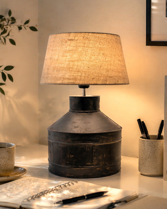 Rustic Milk Gagar Table Lamp with shade, Black Rust Finish