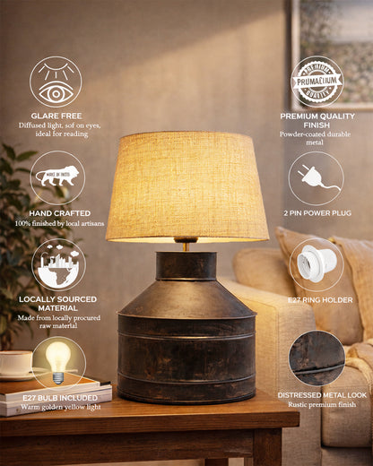 Rustic Milk Gagar Table Lamp with shade, Black Rust Finish