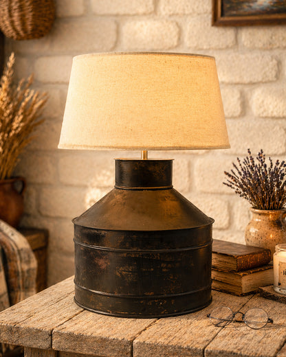 Rustic Milk Gagar Table Lamp with shade, Black Rust Finish