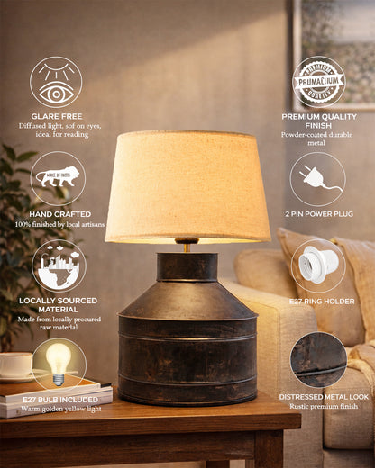 Rustic Milk Gagar Table Lamp with shade, Black Rust Finish