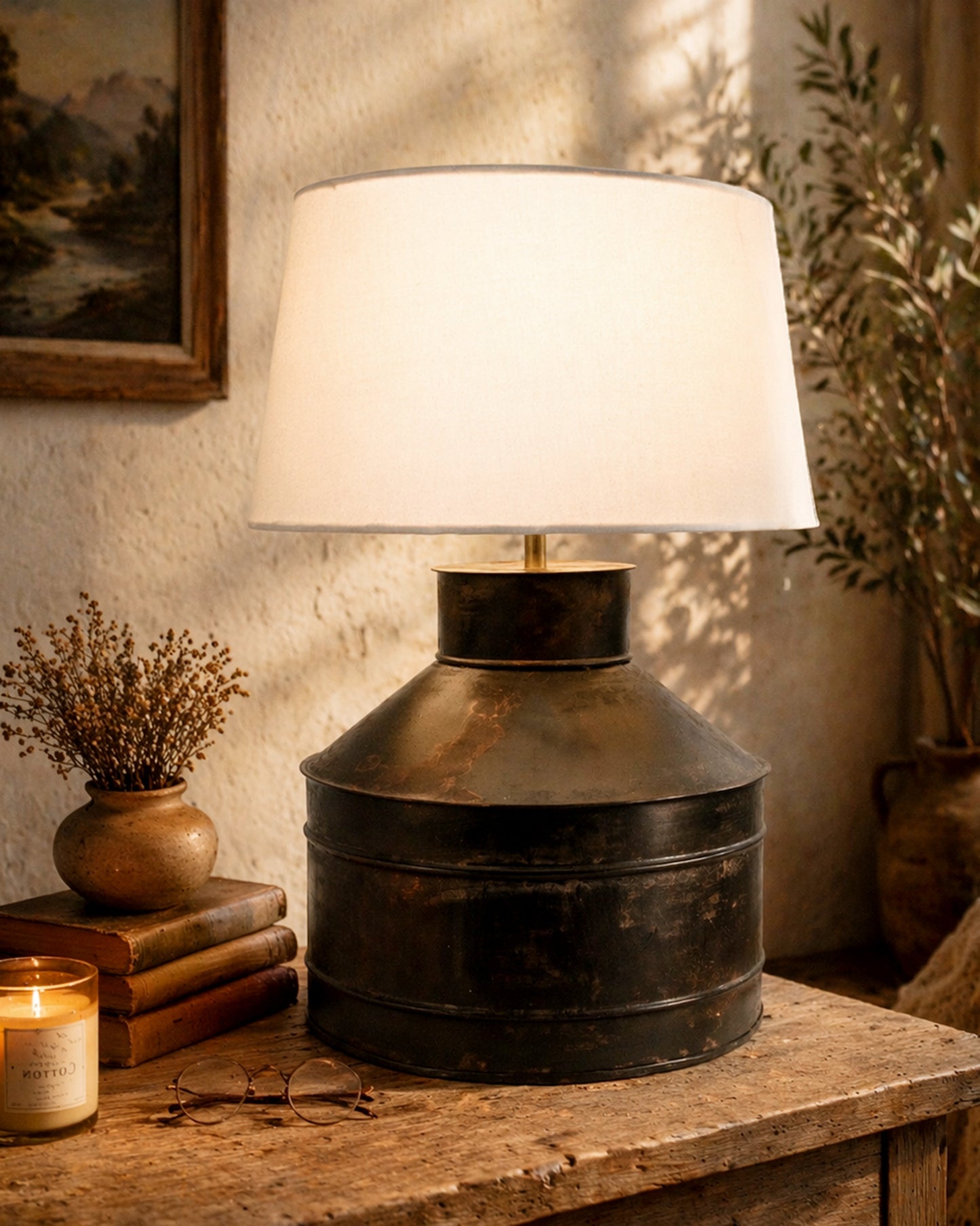 Rustic Milk Gagar Table Lamp with shade, Black Rust Finish