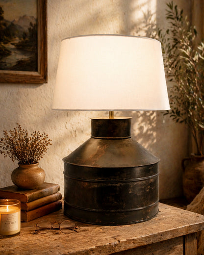Rustic Milk Gagar Table Lamp with shade, Black Rust Finish