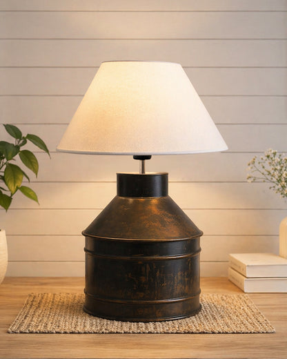 Rustic Milk Gagar Table Lamp with shade, Black Rust Finish
