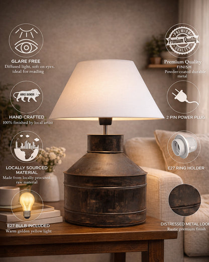 Rustic Milk Gagar Table Lamp with shade, Black Rust Finish