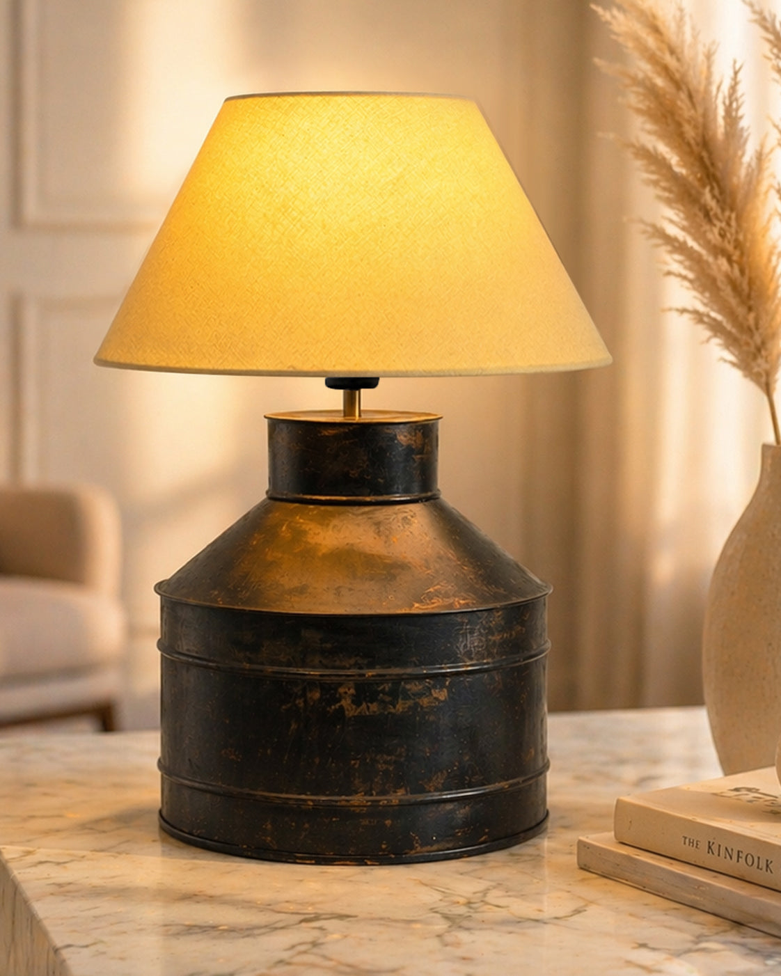 Rustic Milk Gagar Table Lamp with shade, Black Rust Finish