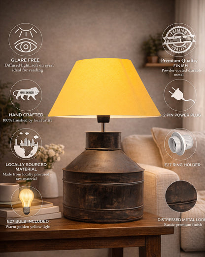 Rustic Milk Gagar Table Lamp with shade, Black Rust Finish
