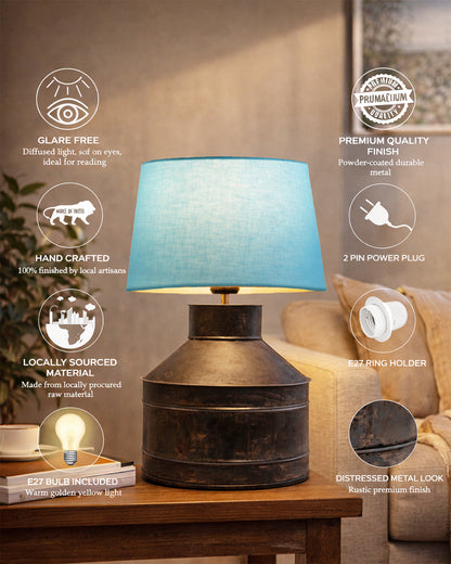 Rustic Milk Gagar Table Lamp with shade, Black Rust Finish