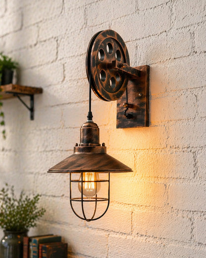 Industrial Mid Century Iron Wall Cone Lift Pulley Iron Cone Shade Indoor Lighting Barn Restaurant Bronze