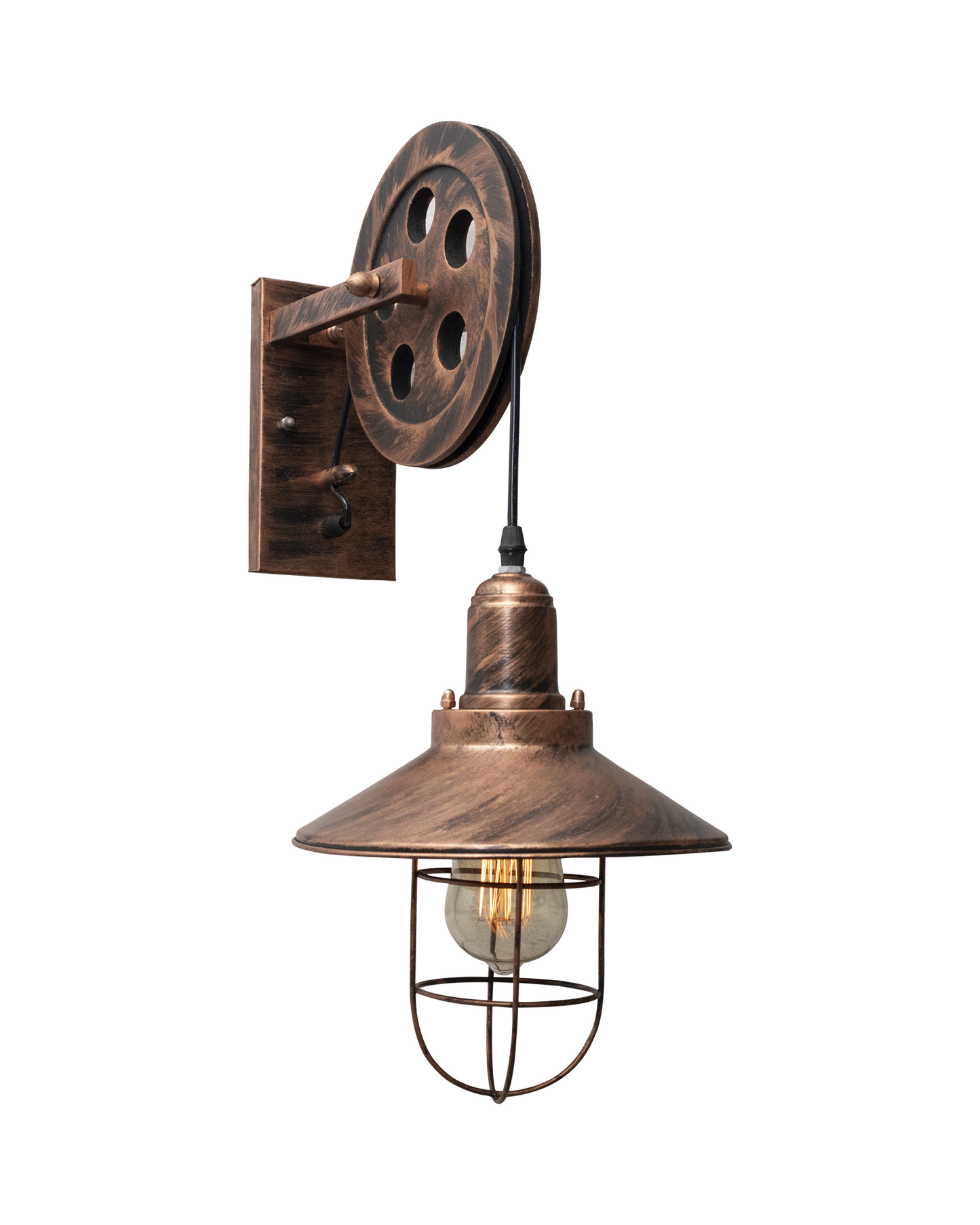 Industrial Mid Century Iron Wall Cone Lift Pulley Iron Cone Shade Indoor Lighting Barn Restaurant Bronze