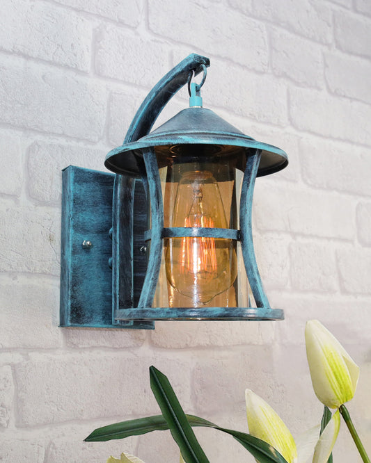 Rustic Wall Light Fixtures,Rustic Blue Algae Indoor Vintage Wall Sconce Industrial Lamp Fixture Glass Shade Farmhouse Metal Sconces for Bedroom Living Room Cafe, Wall Chimney